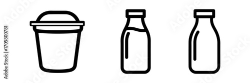 Minimalist Outline Icons of Various Beverage Containers on White Background