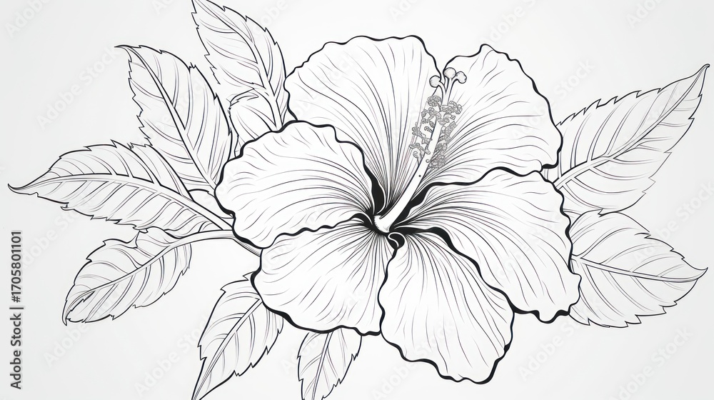 Fototapeta premium Detailed hibiscus flower drawing