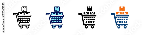 Shopping Cart With Boxes All In One Icon Multi Styles Vector Set