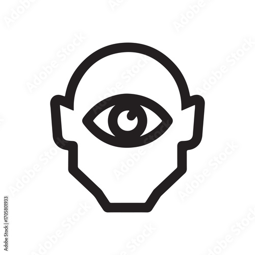 Minimalist Humanoid Head Icon with Central Eye Outline Design