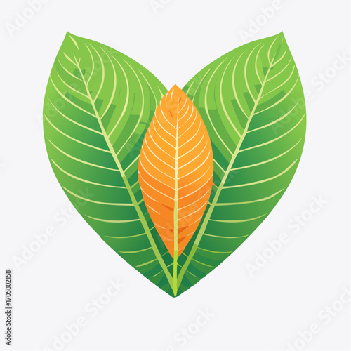 Three Vibrant Kratom Leaves in Heart Shape on White Background