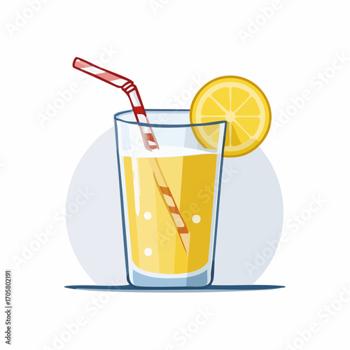 Glass Of Lemonade With Lemon Slice And Red And White Straw