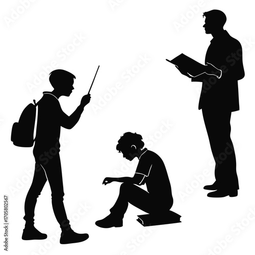 Silhouettes of Students and a Teacher in an Educational Setting Promoting Learning