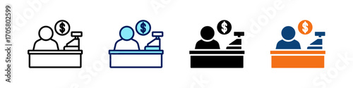 Cashier All In One Icon Multi Styles Vector Set