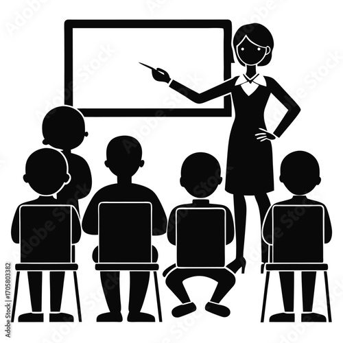 Instructor Teaches a Classroom of Students Presentation on a White Board