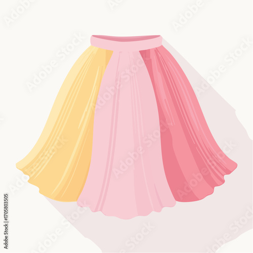 Pink Yellow And Peach Long Skirt With Shadow