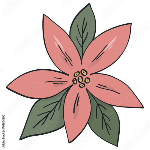 Hand drawn Christmas doodle of poinsettia flower, PNG cartoon element, clipart, sticker design for prints, cards, posters, banners, social media, etc.