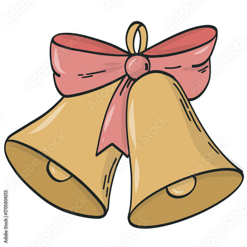 Hand drawn Christmas doodle of bells, PNG cartoon element, clipart, sticker design for prints, cards, posters, banners, social media, etc.