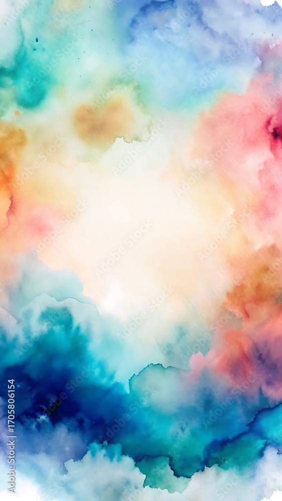 Naklejka premium Abstract Watercolor Background: Serene Teal, Pink, and Gold Hues, Soft Dreamy Mood, Perfect for Branding, Websites, and Design Projects, High-Resolution Image.