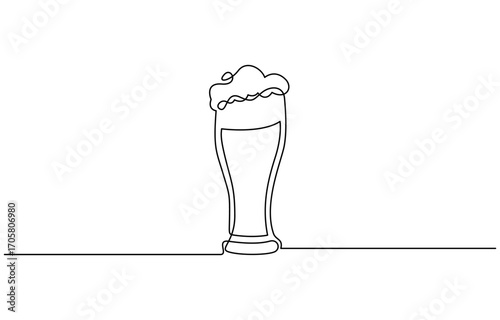 Continuous one line drawing of Beer glass bottle vector illustration. Ediitable outline