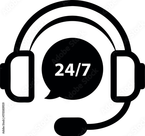 24/7 Customer Support Icon – Headset with Chat Bubble Vector