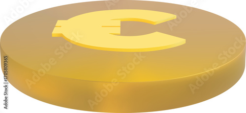 Flying or falling gold coin with euro symbol. Money icon.