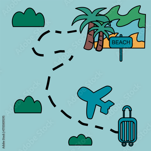 Travel Map Path to Beach