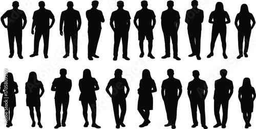 Collection of Male and Female Silhouettes Standing in Two Rows people woman