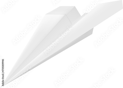 Vector white origami paper airplane icon, flying down.