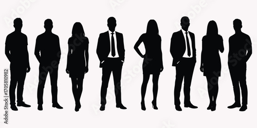 Diverse Group Of Business People Silhouettes Standing Together On Light Background vector illustration