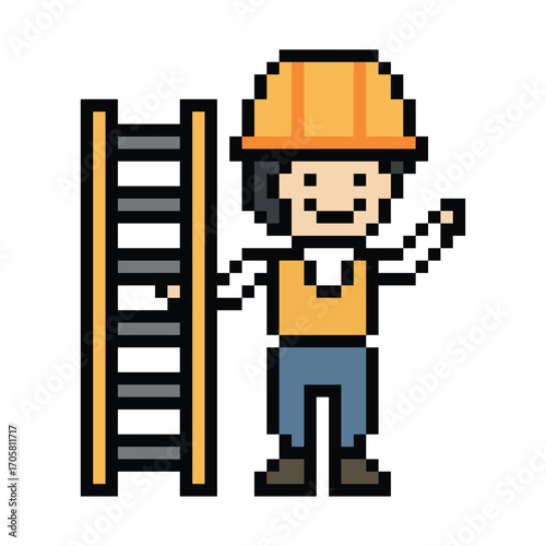 Cartoon pixel 8 bit character engineer man worker industry warehouse fix decoration 8 bit male boy male engineer storage game png vector.
