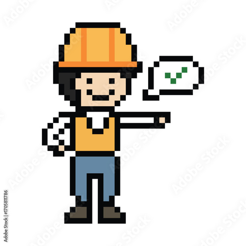 Cartoon pixel 8 bit character engineer man worker industry warehouse fix decoration 8 bit male boy male engineer storage game png vector.