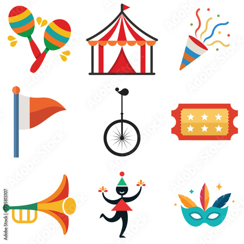 Flat vector icon of colorful carnival maracas for festive celebrations