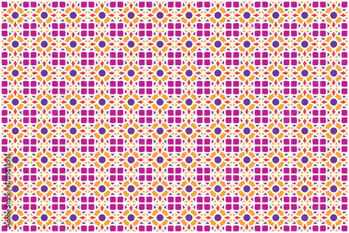 Vibrant Geometric Pattern with Orange Circles and Purple Grids