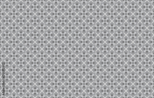 Seamless Geometric Star Pattern with Traditional Ornamental Design in Gray Tones