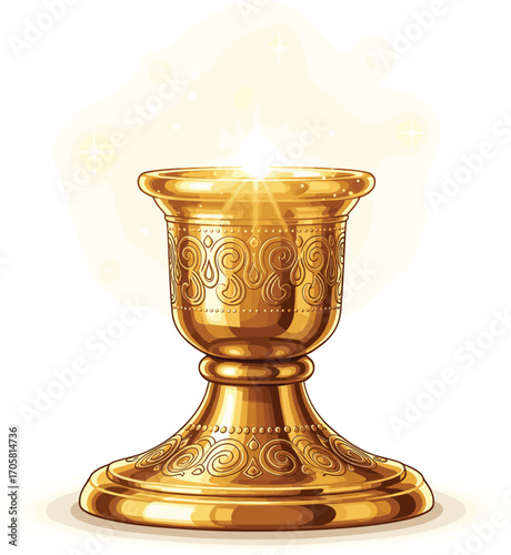 Fantasy Glowing Golden Candle Holder with Sparkles – Vector Illustration