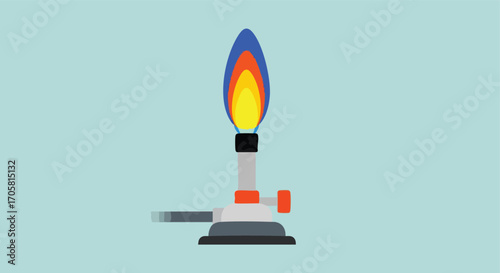 Bunsen Burner on Display: A detailed illustration captures the iconic bunsen burner in a crisp studio style, showcasing vibrant flames ready for scientific endeavors.