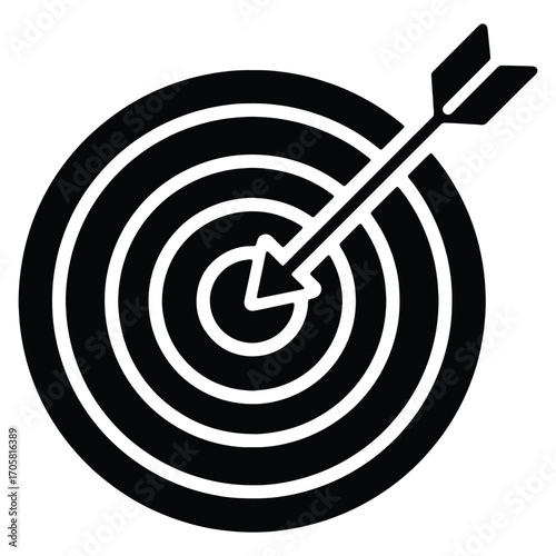 Arrow hitting target conceptual illustration representing success achieving goals and hitting the bullseye for business strategy marketing planning and project management excellence