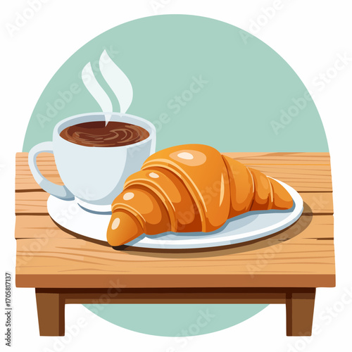 Kaffee und Croissant auf Tisch