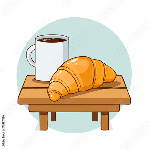 Kaffee und Croissant auf Tisch