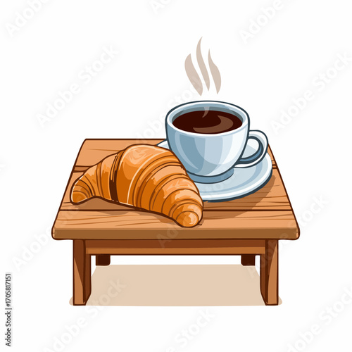 Kaffee und Croissant auf Tisch