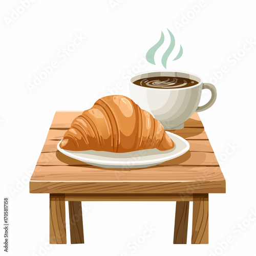 Kaffee und Croissant auf Tisch