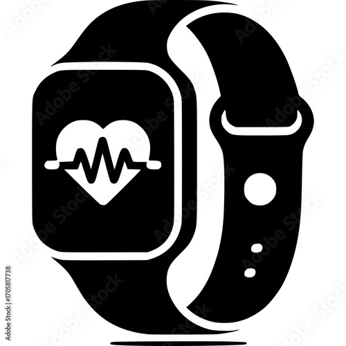 Smartwatch Monitoring: A sleek smartwatch displaying a vibrant, detailed heart rate monitor, emphasizing the device's technological capabilities for health and wellness tracking. 
