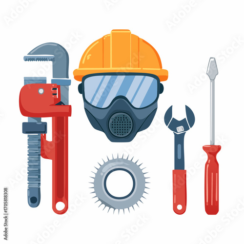 Workshop Tools Illustration A vector set of essential heavy-duty items for construction and repair work