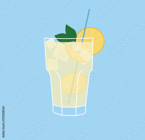 Lemonade Cocktail Transparent Vector svg holiday vacations yellow white USA sweet drink mojito ice iced outlined illustration isolated asset pool bar leisure summer minimal simple art shape lemon mint
