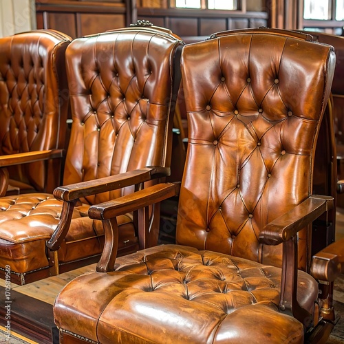 Antique leather armchairs in a row