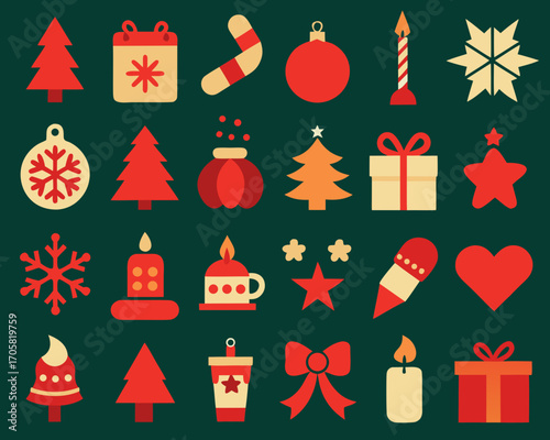 Festive christmas holiday icons collection