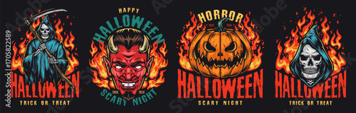 Halloween designs featuring fire and spooky themes