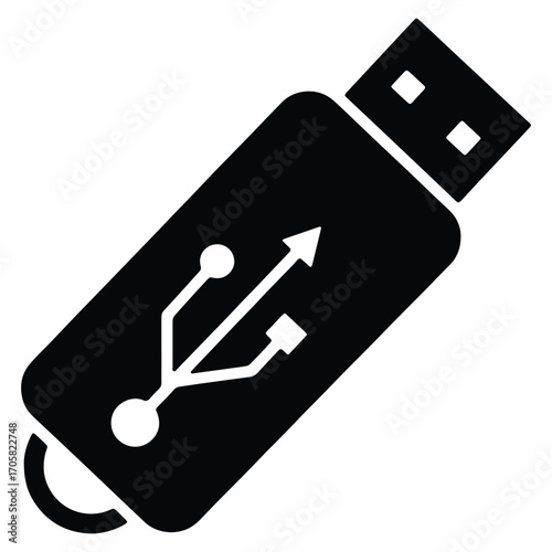 Black USB Flash Drive Icon for Data Storage and Portable File Transfer Minimalist and Clean Design for Tech Illustrations