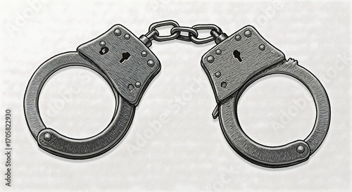 Classic metal handcuffs connected by a chain