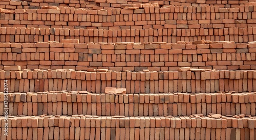 Neatly Stacked Red Bricks Building Material.