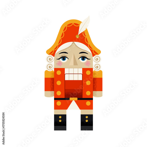 Christmas Nutcracker toy soldier traditional wooden figurine. Isolated Vector illustration in flat style