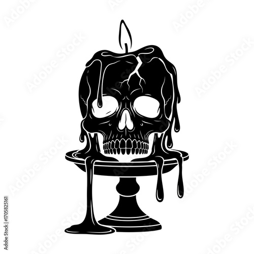 Melting skull candle silhouette isolated on white background