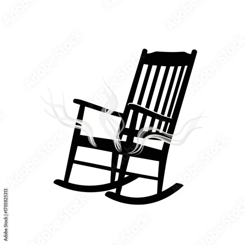 Black rocking chair silhouette with smoke isolated on white background