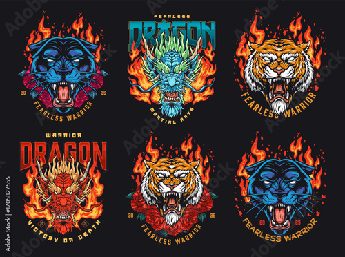 Bold dragon and tiger with fiery patterns