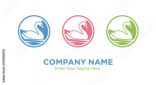 Elegant swan logo design in three color variations, symbolizing grace and simplicity for a brand identity.
