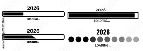 Collection of loading icon vector designs towards 2026. Loading vector waiting for 2026.