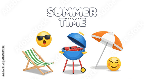 Joyful summer time celebration with barbecue and beach relaxation elements