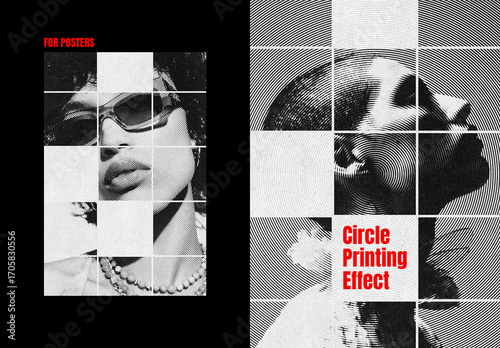 B&W Circle Printing Poster Effect Mockup