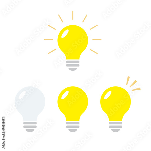 Light Bulb Illustration Set with On and Off - Image of Inspiration and Ideas